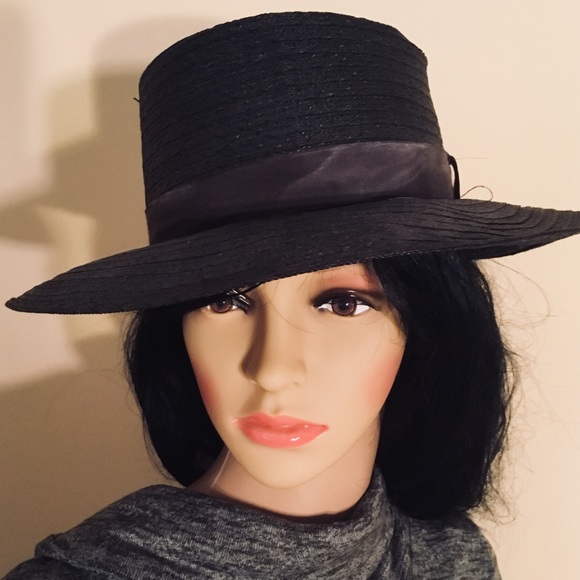 Accessories - Black Banded Straw Glamour Hat accessory